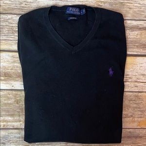 Ralph Lauren Black Pima V Neck Sweater, Sz Large